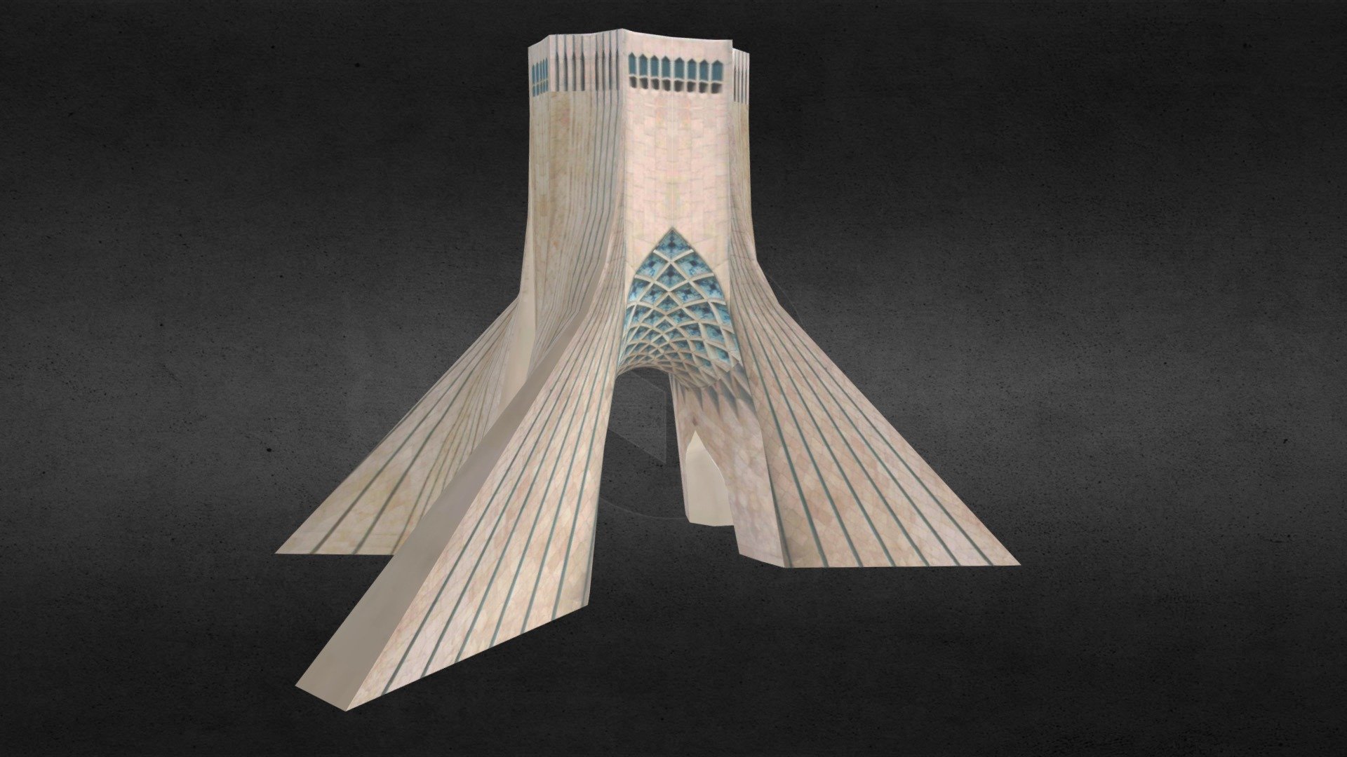 Low Poly Azadi Tower, Iran

Originally created with 3ds Max 2015, rendered with Mental Ray. 

Poly Counts :
Poly Count = 884
Vertex Count = 906
