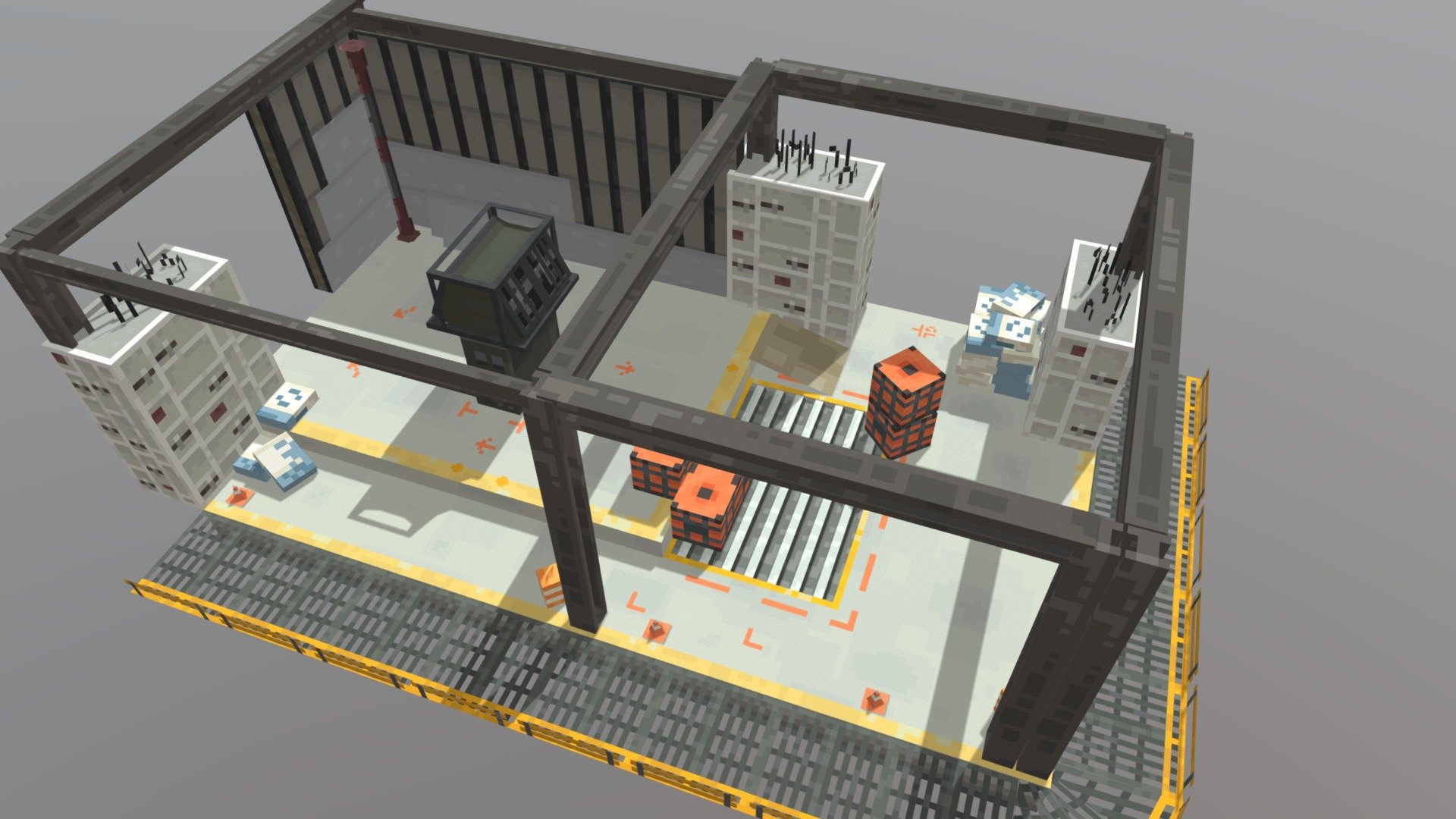 This is a recreation of Vertigo's bombsite B in Counter-Strike: Global Offensive. This is a rough attempt at low poly, pixel art, and a very simple animation using Blockbench for modeling, animating, and base texturing. I relied on external software to create my color palettes and touch up the textures separately.