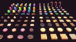 Candy World - Candy toon, pack, candy, chocolate, wafer, candymachine, gummybear, lollipop, biscuit, candies, oreo, stylize, candyland, lowpolyboy, candycane, candyworld, candyshop, wafers, candycorn, blender, pbr, gameasset, gameready, gummyworm, baked-goods, noai
