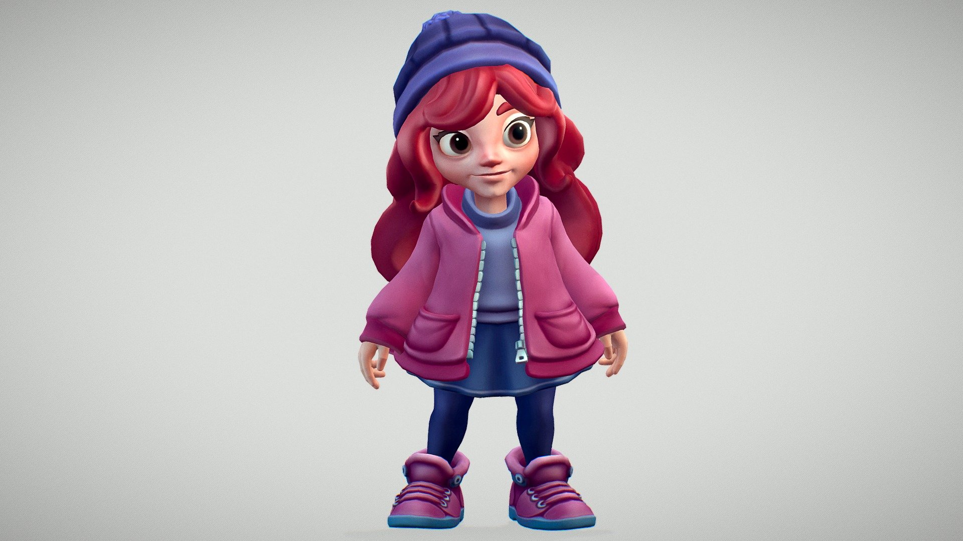 This is a cartoon girl character.

Comes with the following animations: -Idle -Look to the side -Look back -Turning right and left -Walk, walk turning, walk backwards -Run, run turning -Fight stance -Fight stance moving forward &amp; backwards -Fight stance turning right and left -Light kick -Heavy kick -Get damage -Pass out -Get up after passing out -Jump up, flip in air, falling, landing

Triangle Count: 23620

Offered File Format: FBX

Blendshapes: -Blink -Eyes wide open -Eyebrows angry -Eyebrows up -Squint -Eye assymetry -Mouth happy -Mouth sad -Mouth angry -Mouth surprise -Tongue out, tongue up, tongue right, tongue left.

Texture Size 2048x2048 (Both for color and normals)

For more info contact me: dogzerx@hotmail.com

Thank you!