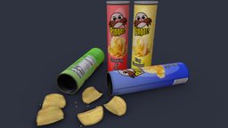 PINGAS! (Snacks Weekly Challenge) food, chips, potato, tube, bag, snack, eggman, unhealthy, pinga, crisps, blender, pbr, sketchfabweeklychallenge2023