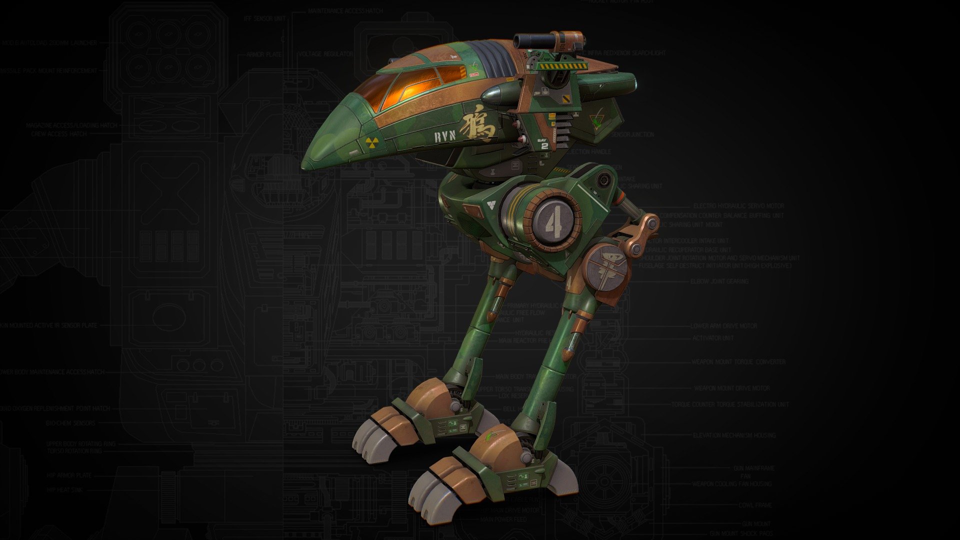 RVN-3L Raven of House Liao, Battle Mech design from MechCommander.

This 35 tons variation packed with dual M. Laser, SRMs, and NARC missile beacon.
Originally developed and produced by house Liao, The Raven is a light-weight electronic warfare BattleMech which, when it first debuted after the end of the Third Succession War, was one of the first truly original &lsquo;Mech designs produced in centuries.

Optimized for next-gen engines, this asset boasts meticulously 4K detailed textures and an astonishing polygon count of over 100k triangles.