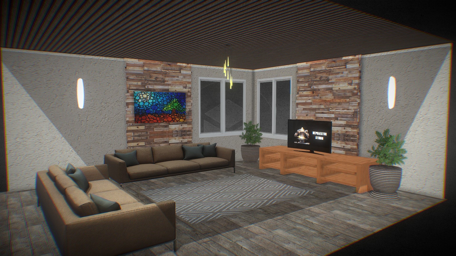 Game Ready Living Room / TV Room

Uvs Included for Static Build
Import as combined mesh or seperate if you want to use the assets individualy.