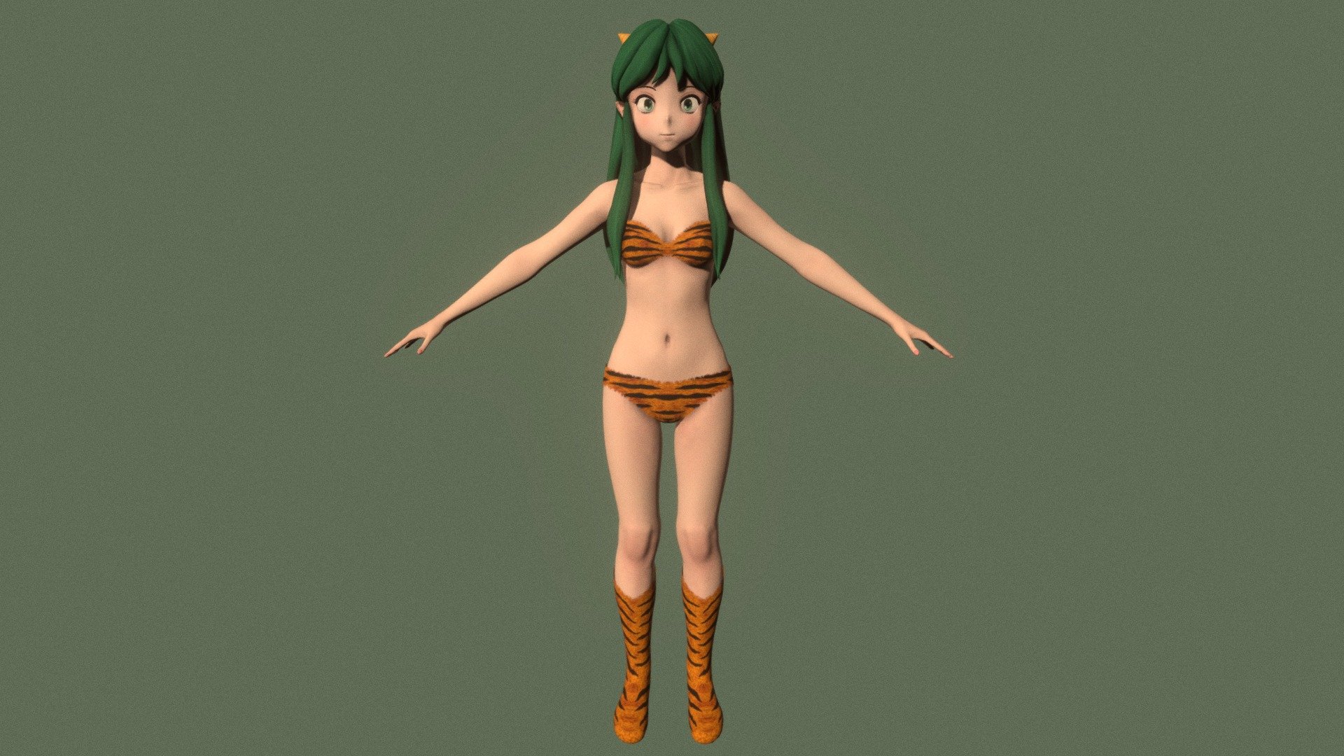 T-pose rigged model of anime girl Lum (Urusei Yatsura).

Body and clothings are rigged and skinned by 3ds Max CAT system.

Eye direction and facial animation controlled by Morpher modifier / Shape Keys / Blendshape.

This product include .FBX (ver. 7200) and .MAX (ver. 2010) files.

3ds Max version is turbosmoothed to give a high quality render (as you can see here).

Original main body mesh have ~7.000 polys.

This 3D model may need some tweaking to adapt the rig system to games engine and other platforms.

I support convert model to various file formats (the rig data will be lost in this process): 3DS; AI; ASE; DAE; DWF; DWG; DXF; FLT; HTR; IGS; M3G; MQO; OBJ; SAT; STL; W3D; WRL; X.

You could purchase my model at: bit.ly/41y1JDe

And I can make commission models.