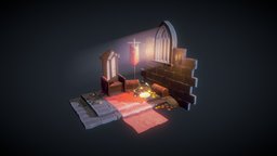 King's Throne Diorama castle, throne, treasure, diorama, king, blender, lowpoly, gameart, chair, stylized, fantasy