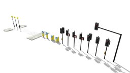 Traffic Lights, Bollards, Pedestrian Crossings traffic, highway, road, uk, zebra, signal, props, crossing, pedestrian, light