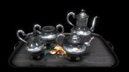 A Victorian Silver Four-Piece Tea Set tea, victorian, london, set, silver, england, floral, 1851, 1852