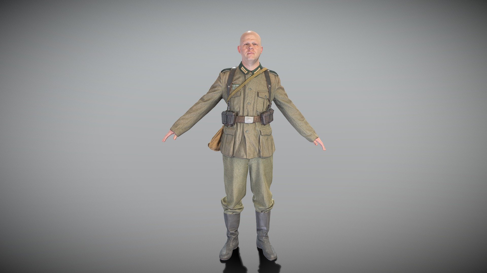 This is a true human size and detailed model of a brave soldier dressed in Wehrmacht uniform from WW2. All props and suit are original. The model is captured in the A-pose with mesh ready for rigging and animation in all most usable 3d software.

Technical specifications:




digital double scan model

low-poly model

high-poly model (.ztl tool with 5-6 subdivisions) clean and retopologized automatically via ZRemesher

fully quad topology

sufficiently clean

edge Loops based

ready for subdivision

8K texture color map

non-overlapping UV map

ready for animation

PBR textures 8K resolution: Normal, Displacement, Albedo maps

Download package includes a Cinema 4D project file with Redshift shader, OBJ, FBX, STL files, which are applicable for 3ds Max, Maya, Unreal Engine, Unity, Blender, etc. All the textures you will find in the “Tex” folder, included into the main archive.

3D EVERYTHING

Stand with Ukraine!