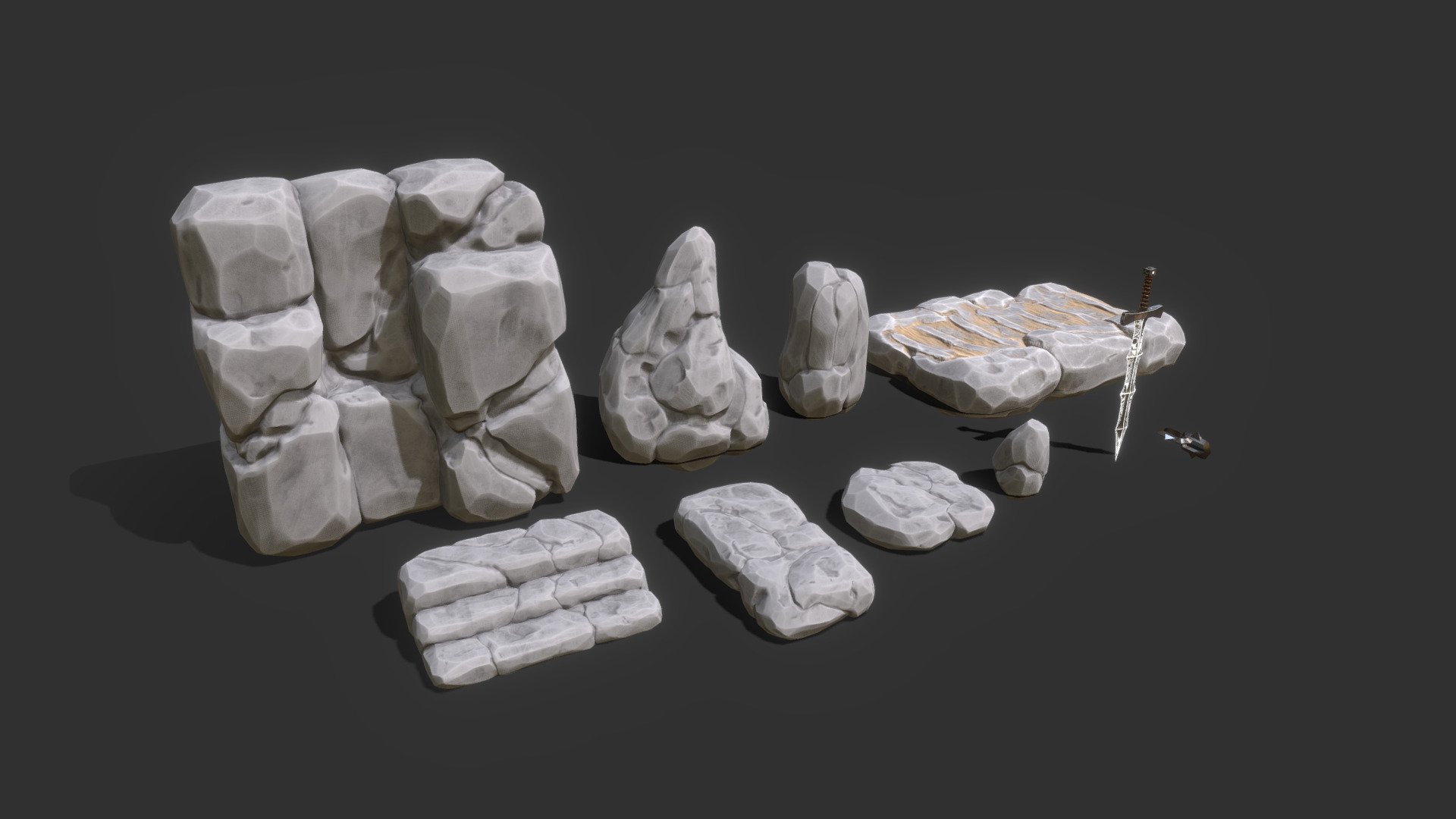 This is a game ready pack with stylized rocks for creating a lava cave environment. I've also included a sword and part of a chain that can be cloned to create full chain.