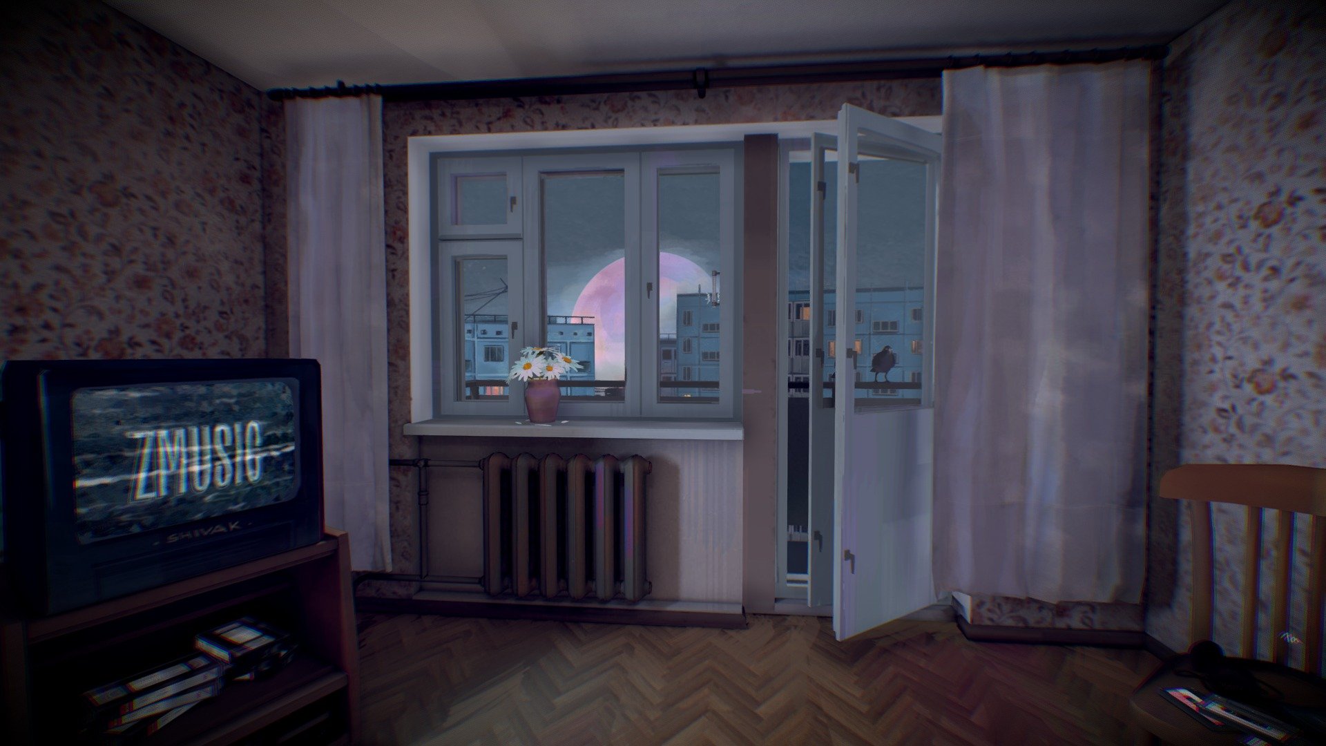 Handpaint stylized 3D model of room for web-project &ldquo;Zemfiroom