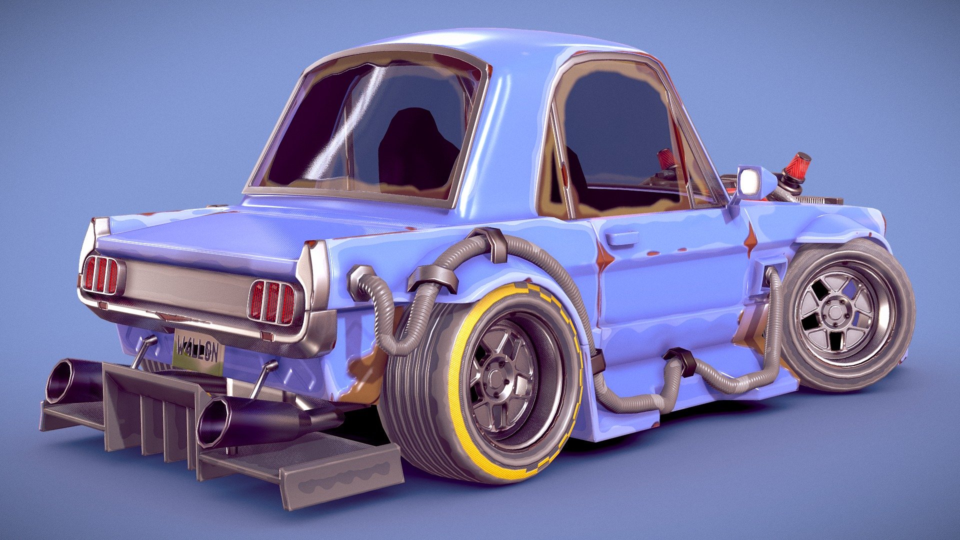 The model is based off of a 1965 Mustang, and the texture was inspired by Fortnite. Unfortunately, this model is not for free download, as it is not optimized. However, look out for more free models in this style in the future, thanks.