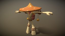 Mushroom Merchant hat, mushroom, scarf, bag, merchant, wanderer, traveller, college-project, lowpolymodel, low-poly, lowpoly, creature, fantasy, mushroomcap, half-mask