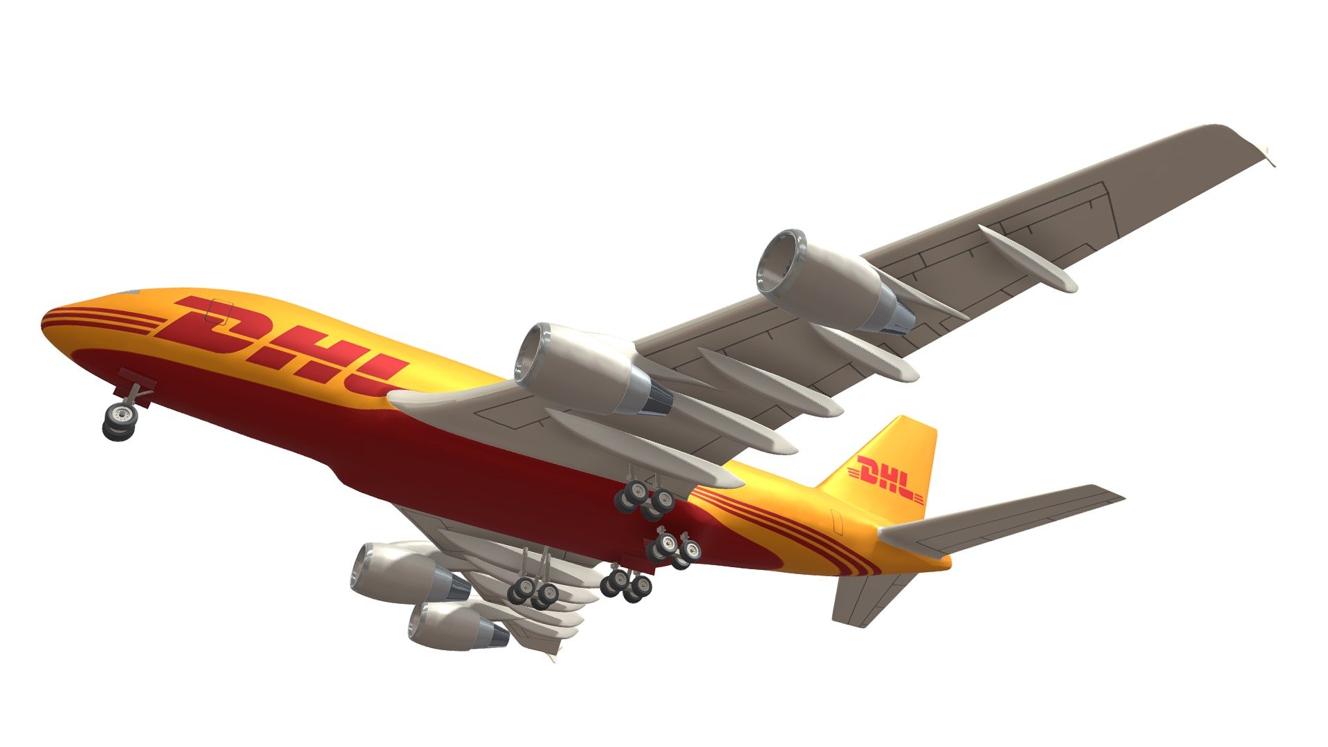 Detailed 3d model of Airbus A380. Textured as DHL.