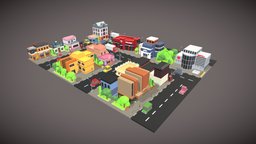 CARTOON CITY cinema, police, school, cafe, hotel, restaurant, bank, supermarket, hospital, isometric, bakery, postoffice, firestation, buliding, bookshop, city, stylized, shop, boutiqe, beautyshop