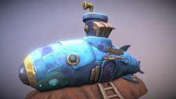 Submarine House Hand-Painted painted, wreck, rusty, cave, aquarium, ready, mossy, abyss, watercraft, wreckage, sunken, game, low, poly, house, ship, pirate, rock, hand, sea, submarine, noai