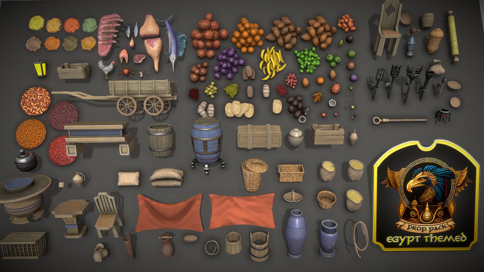 Egypt Themed Stylized 3D Modular Pack | Props



🏜️ Step back in time and explore the wonders of ancient Egypt with our phenomenal 132-piece stylized prop pack. This pack is perfect for creating breathtaking desert towns and cities, and it's just one piece of our massive environment pack project. With our collection, you'll be able to bring bustling market scenes, torch-lit streets, and an authentic, unforgettable atmosphere to life. Our assets are available in both Blender File and Unreal Engine 5 Project formats, making it easy for you to integrate them into your project. And with PBR materials and 31 texture maps, you can expect stunning, realistic textures that will truly enhance your experience. So why wait? Immerse yourself in the vibrant, unique world of ancient Egypt today!