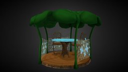 Fantasy Alcove Cartoon Style tree, elf, table, alcove, handpainted, low-poly, cartoon, asset, game, art, lowpoly, hand-painted, chair, low, poly, stylized, fantasy, concept, magic, environment