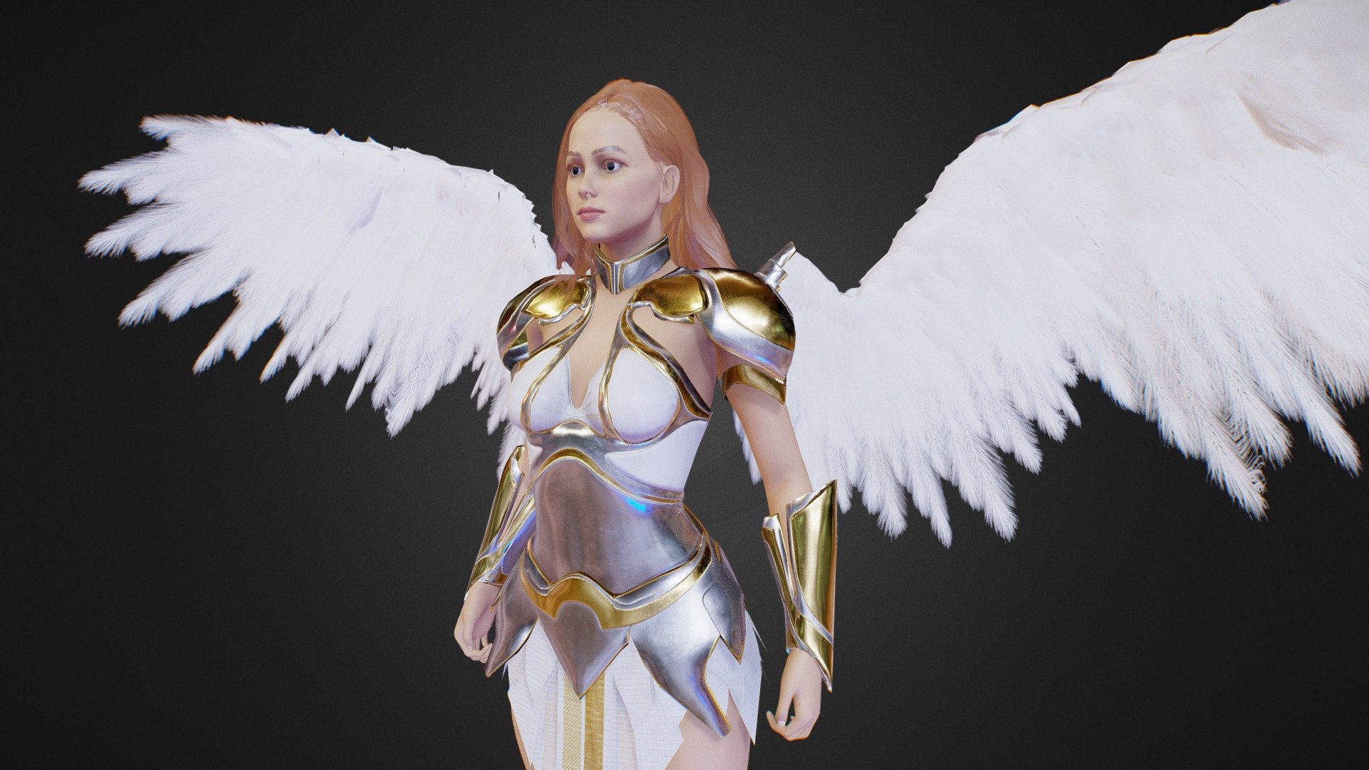 inspired by multipe concept arts an etherial angelic model for a female worrior with wings, using blender, zbrush and substance painter _ in the files you can find the rigged and animated model in Blend Format. all details were backed on a low poly version which made game ready and suitable for game rendering.

On Cycles Render:
