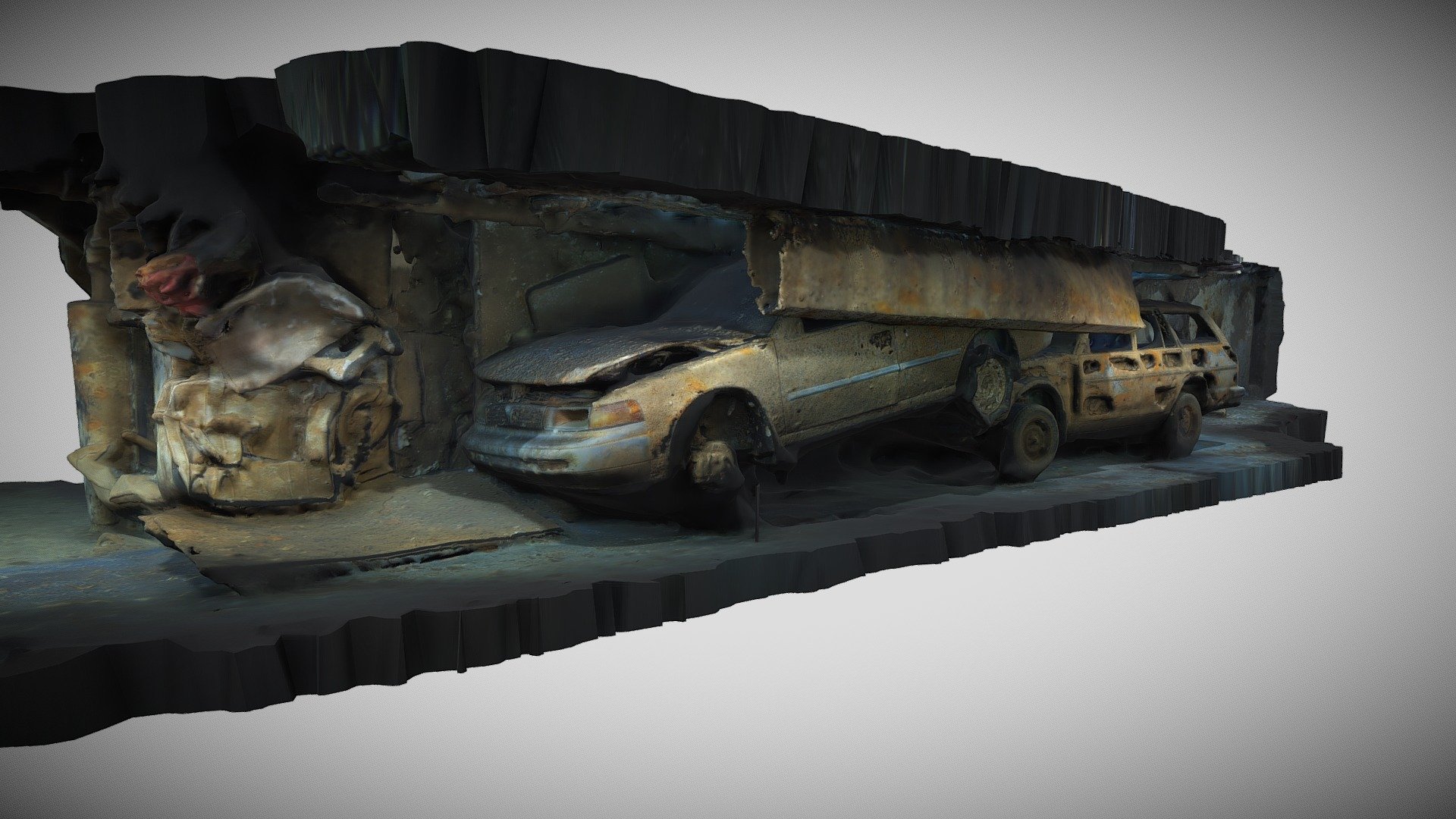 The Salem Express was an Egyptian ferry that sank in the Red Sea near Safaga in 1991.
Thre are these two cars on the car deck in an very narrow area.



https://dive3d.eu/models/egypt/salem-express/