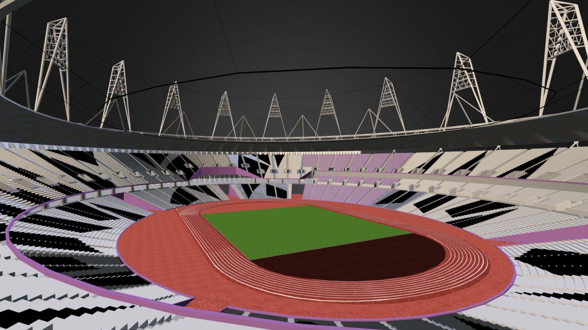 3D model of the Olympic Stadium that was designed for the London2012 Olympic Games. Models shows how the stadium looked before it underwent redevelopment to be turned into a multi-event stadium.