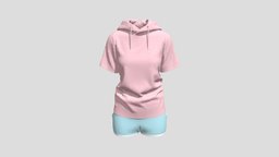Women Hooded T- Shirt Outfit cloth, shirt, fashion, women, top, clothes, hood, knit, cotton, outfit, jersey, hoodie, garment, apparel, clo3d, sportswear, attire, hoody, clo, zprj, marveousdesigner