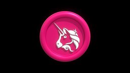Uniswap or UNI Crypto Coin with cartoon style unicorn, coin, money, uni, bitcoin, token, currency, crypto, illustration, exchange, futures, metaverse, cryptocurrency, blockchain, nft, cartoon, 3d, technology, uniswap, web3