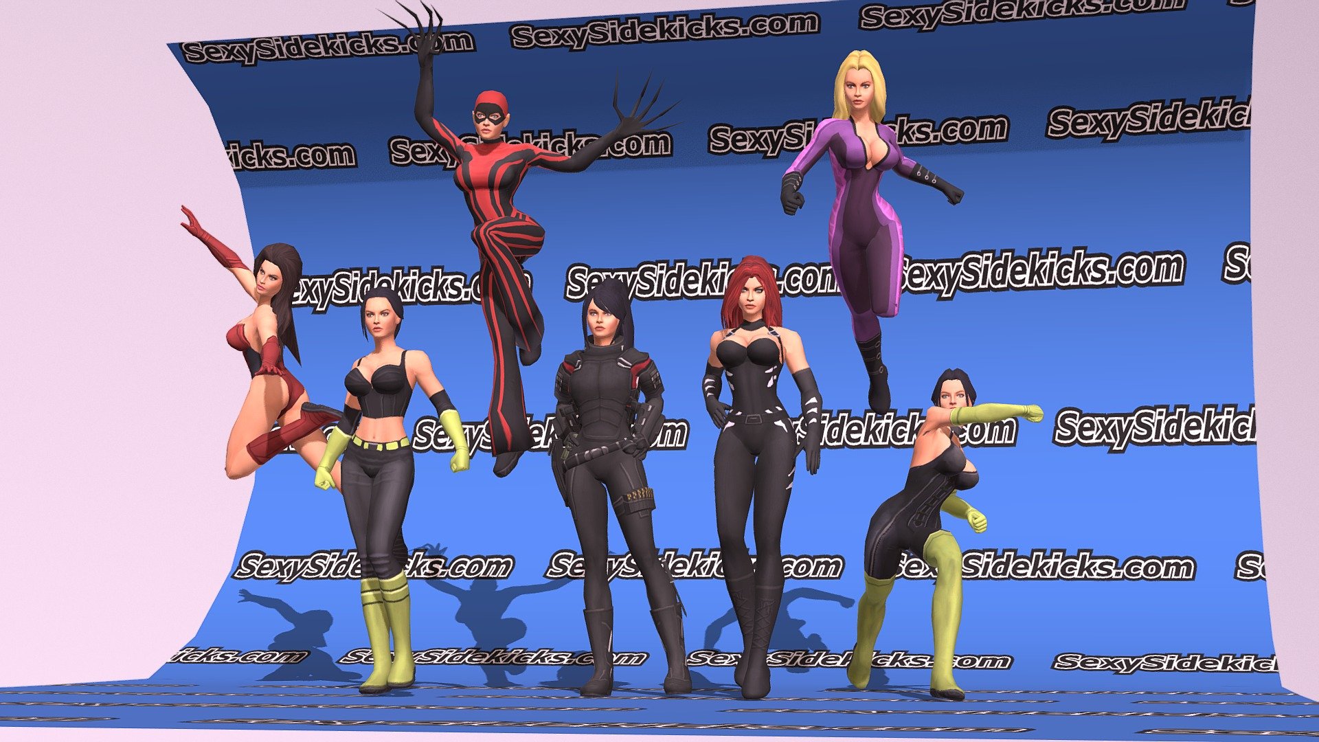 The Superhero Construction Kit Modern Females1-8 includes:
        42 female superhero animations
        8 female outfits
        30 female hairstyles
        PSD layers for changing haircolor, eye color, faces, skin color
        PSD layers for outfits, so you can mix and match
        NOTE:ModernF8, the black one with all the gear&hellip;can only mix and match faces and hairstyles, her body uv's are way different than the others.