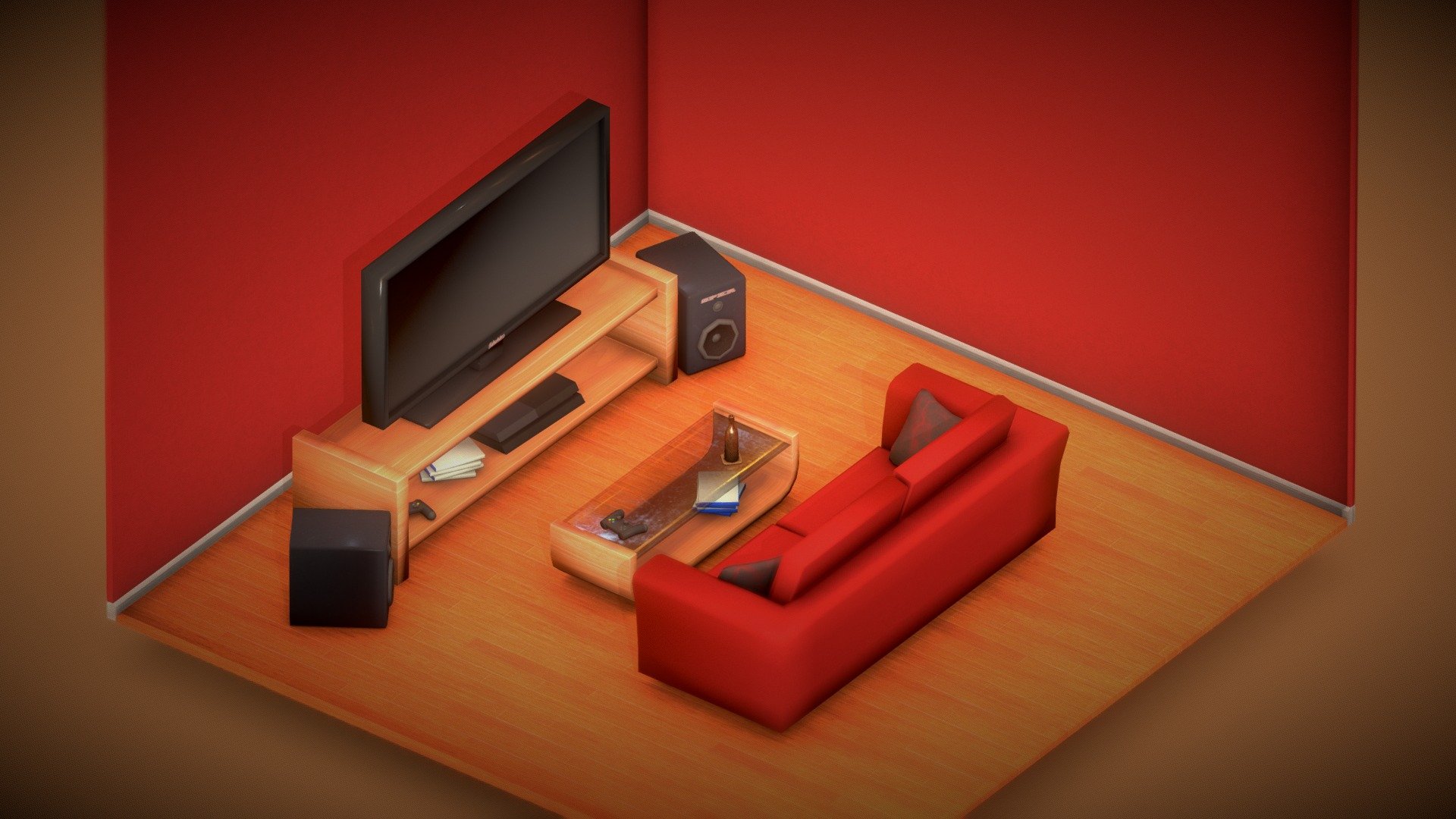Thought I might try my hand at something that isn't photo-real for once. A little lowpoly diorama of a room corner in isometric perspective. 

Modelled in Blender, Textured in Substance by Allegorithmic.

As rendered in Blender:


