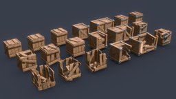 Stylized Crates sculpted, boxes, pack, crates, planks, damaged, destruction, props, asset, game, lowpoly, blender3d, gameasset, stylized, textured, gameready, noai