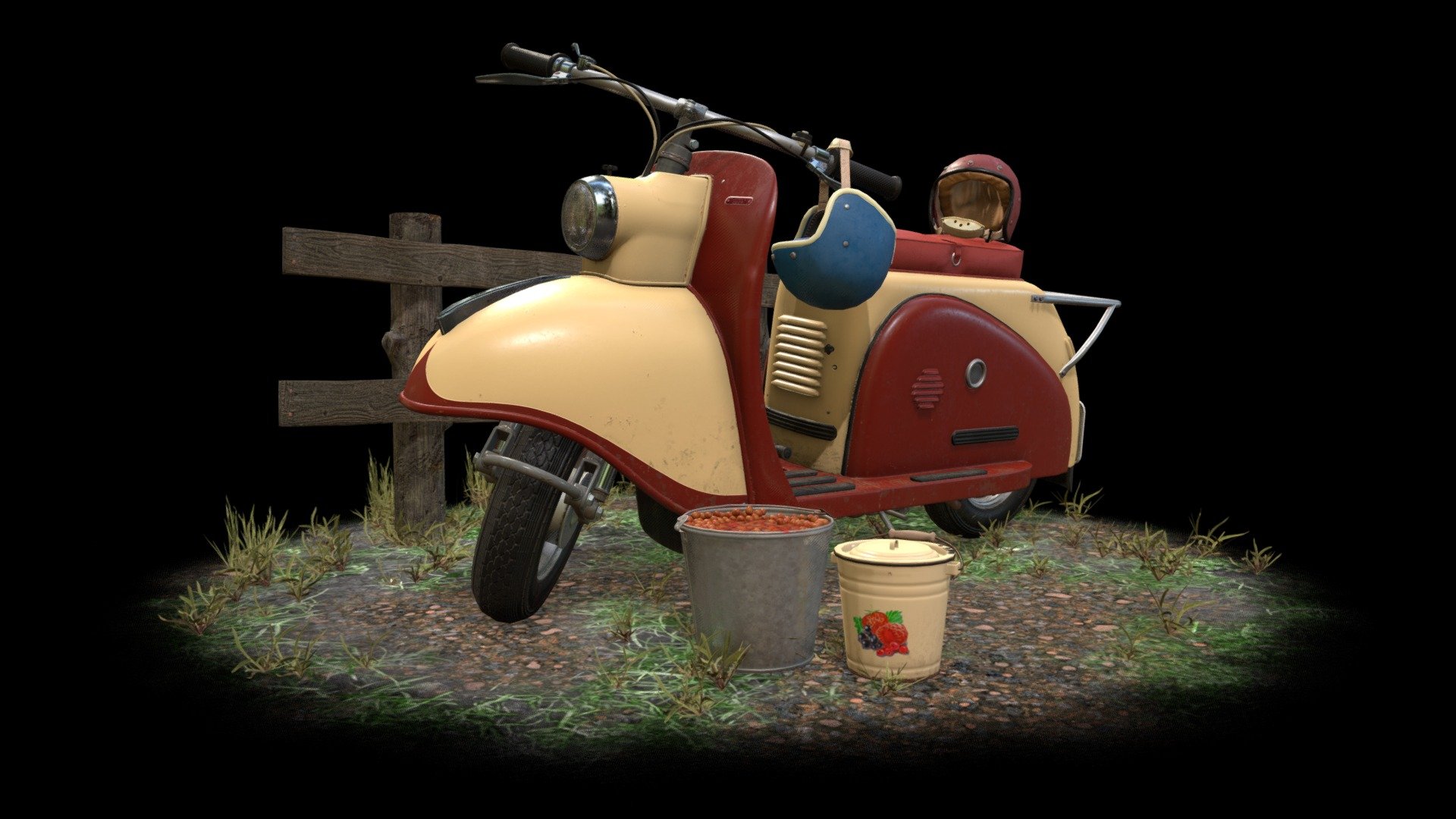 A personal project that I've been doing in my spare time for about a year. I have learned many new things during this time, for example, how to use Unreal Engine 5 and Substance Designer. Also I repeated the basics of 3D pipeline I learned at XYZ School. 

Most importantly, I managed to convey the mood with which the people of the post-Soviet space are picking berries. An old but reliable grandfather's scooter, a couple of buckets and a good tovarisch nearby – everything you need for a &ldquo;quiet hunt