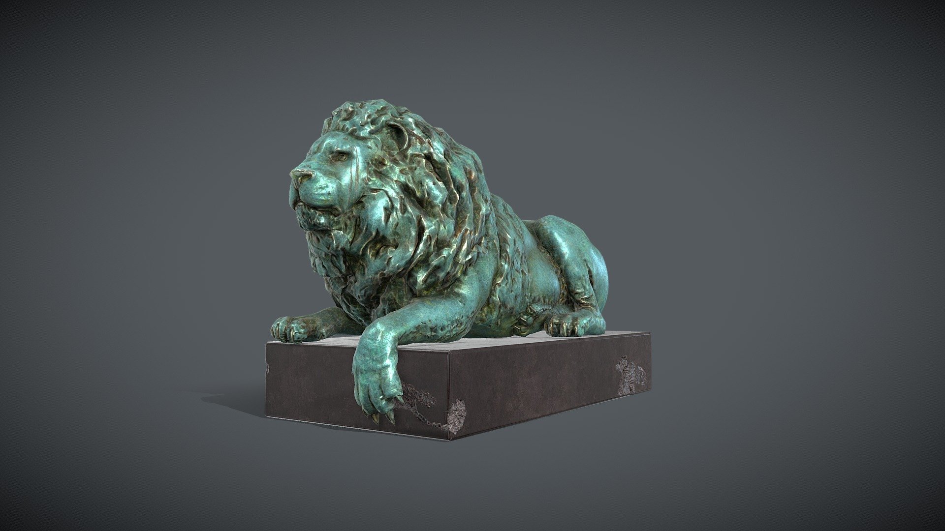 3d model of a bronze sculpture of a lying lion made for a city project in the Victorian style