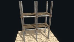 Old Scaffolding tower, wooden, plank, historic, exterior, prop, retro, medieval, architectural, broken, antique, rustic, pier, rope, midpoly, props, old, scaffolding, scaffold, maintainance, game-model, props-assets, fantasyart, props-game, prop_modeling, props-game-assets, architecture, gameasset, wood, fantasy, modular, construction, highpoly, environment