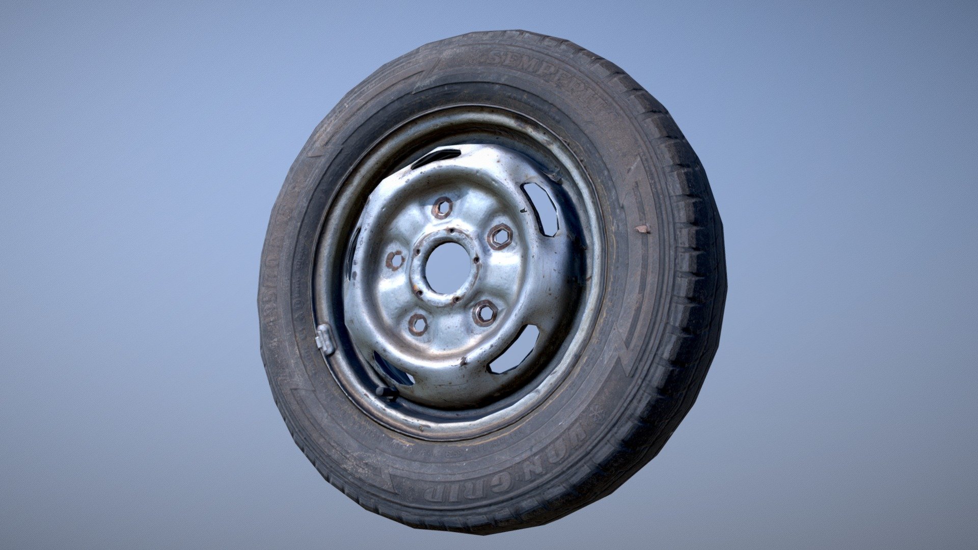 Highly Detailed Car Tire photoscan model. 360 Degrees, decimated, cleaned, UV'ed &amp; PBR Textured.
Texture Set




2048x2048 / PNG

Albedo (Diffuse) / Roughness / Metallic / Normal / Ambient Occlusion

Vertex Count




1.3k Vertices 

Additional information




Real World Scale

Z up

Free of all legal issues as all branding and labels are adjusted.

Retopologized by hand 

Additional files




None

Disclaimer
If you need any support, assistance or feedback, you can comment below or mail me and I will respond as quickly as possible.
High Poly Scan and Texture available upon request. 

Check out my other models and photoscans by following the link below.

Contact: hello@notoir.xyz 

More: https://notoir.xyz/featured-links/

Follow me on:
Instagram
Twitter
Artstation