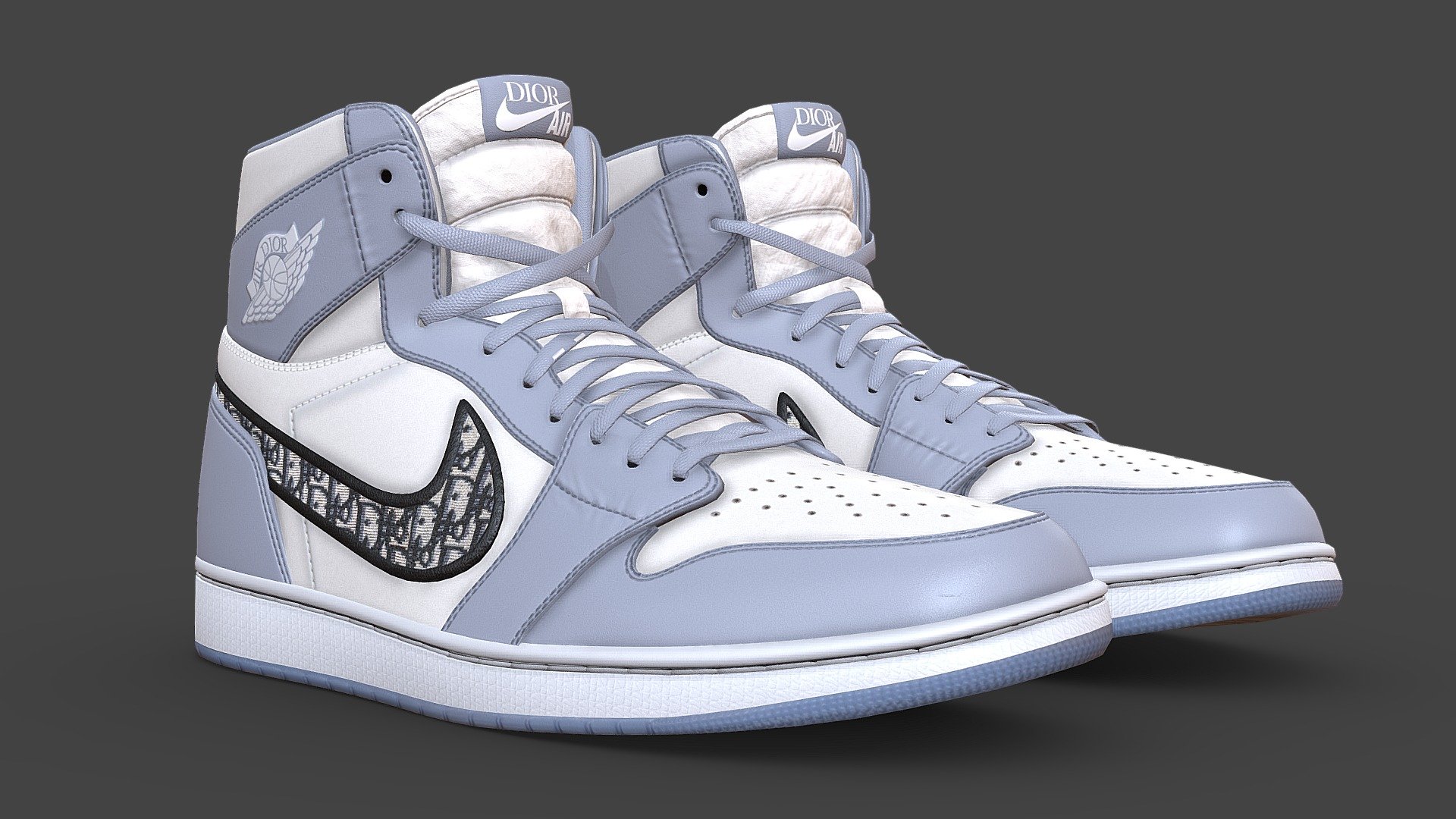 Optimised version of my Jordan 1 Dior shoe model. 

Reduced polycount and uses only two texture sets 

This Low Poly version is also included in the full version available here:
https://sketchfab.com/3d-models/jordan-1-dior-bdf67d802f3c4b6d98194f0349df21cf