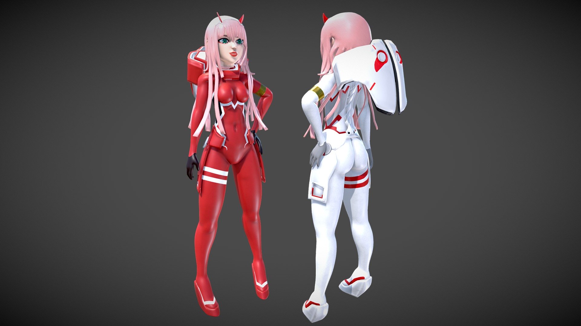 a fan art of zero two of the Darling in The Franxx in his pilot suit