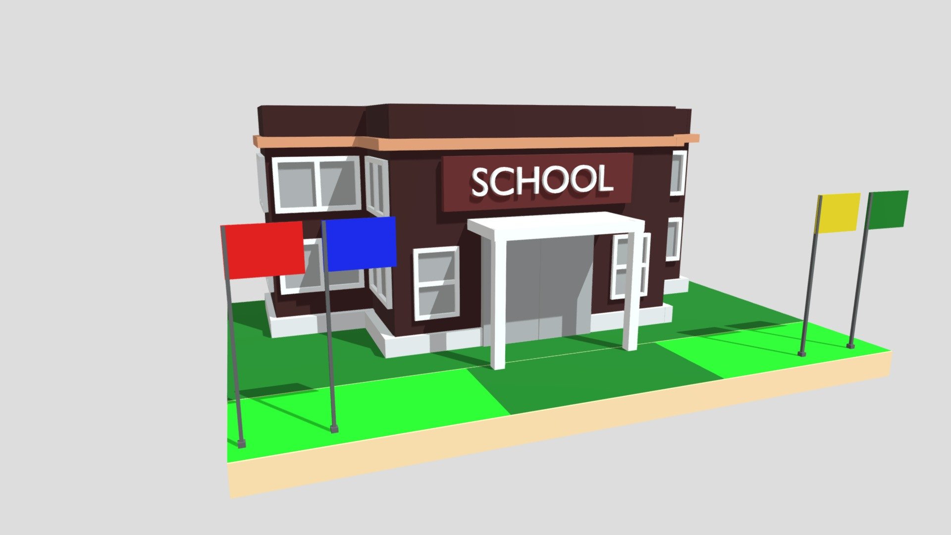 Immerse yourself in the captivating world of education with this delightful low poly school 3D model. With meticulous attention to detail and a distinct low poly art style, this model brings to life the essence of a bustling academic institution.
Step into the scene and explore the vibrant school grounds, complete with a well-manicured courtyard and charming architecture. The model showcases a variety of key elements, including classrooms, a library, administrative offices, and recreational areas, all designed with a touch of whimsy and charm.
Unleash your creativity and embark on an adventure through this charming low poly school model. Immerse yourself in the magical atmosphere of learning and exploration. The possibilities are endless as you bring this captivating educational haven to life in your next project.