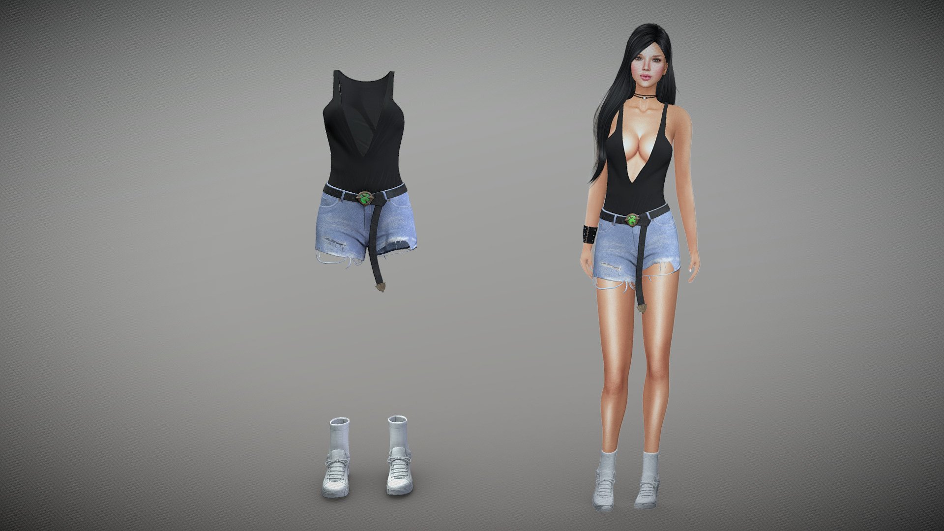 Top + Shorts + Shoes

Can be fitted to any character

Clean topology

No overlapping smart optimum unwrapped UVs

High-quality realistic textures

FBX, OBJ, gITF, USDZ (request other formats)

PBR or Classic

Please ask any other questions.

Type     user:3dia &ldquo;search term