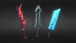 Swords diamonds, demon, ice, demonic, 3dcoat, paladin, handle, swords, 29, weaponery, meele, substance, painter, weapon, handpainted, 3d, blender, sword, stylized, fantasy, dagger, hand, blade