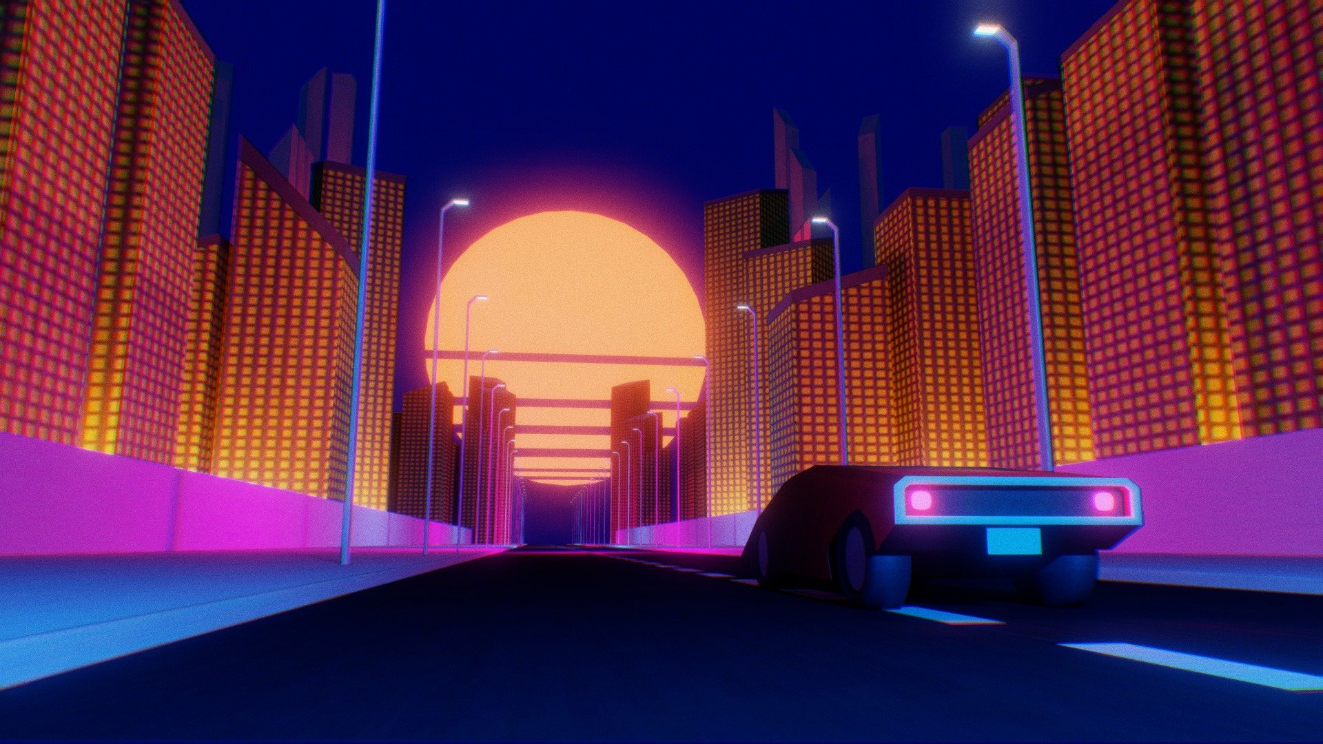 Vaporwave Car Scene modeled and textured in Blender

The scene has baked in textures.