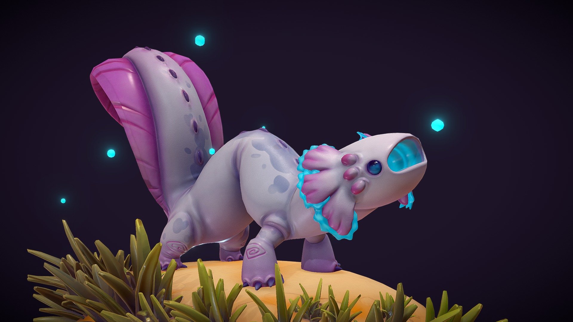 His name is Pip

Concept by the stellar and incredibly skilled Nicholas Kole: https://www.artstation.com/artwork/QrN4K3
I picked him because every time I looked at the concept art it made me smile :)

The lil background is suuuper rushed and I hope I'll have some time to fix it up nicely, the lil guy deserves it