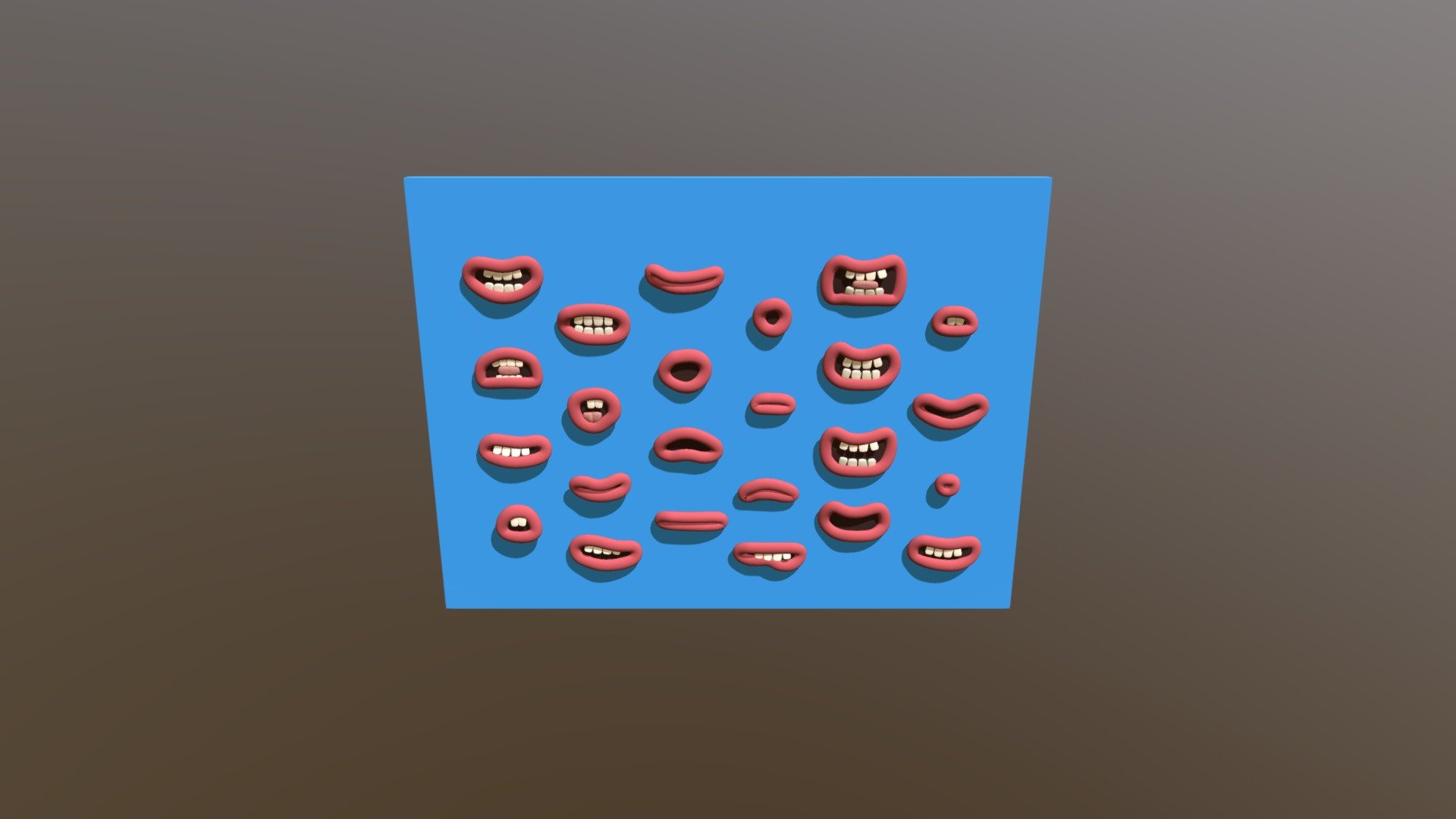 Working on Aardman-style claymation characters in Blender and created 25 default visemes for letters and emotions. 

Visemes are mouth-shapes created for animating dialogue and emotions. Thought might be useful for other animators as well.
