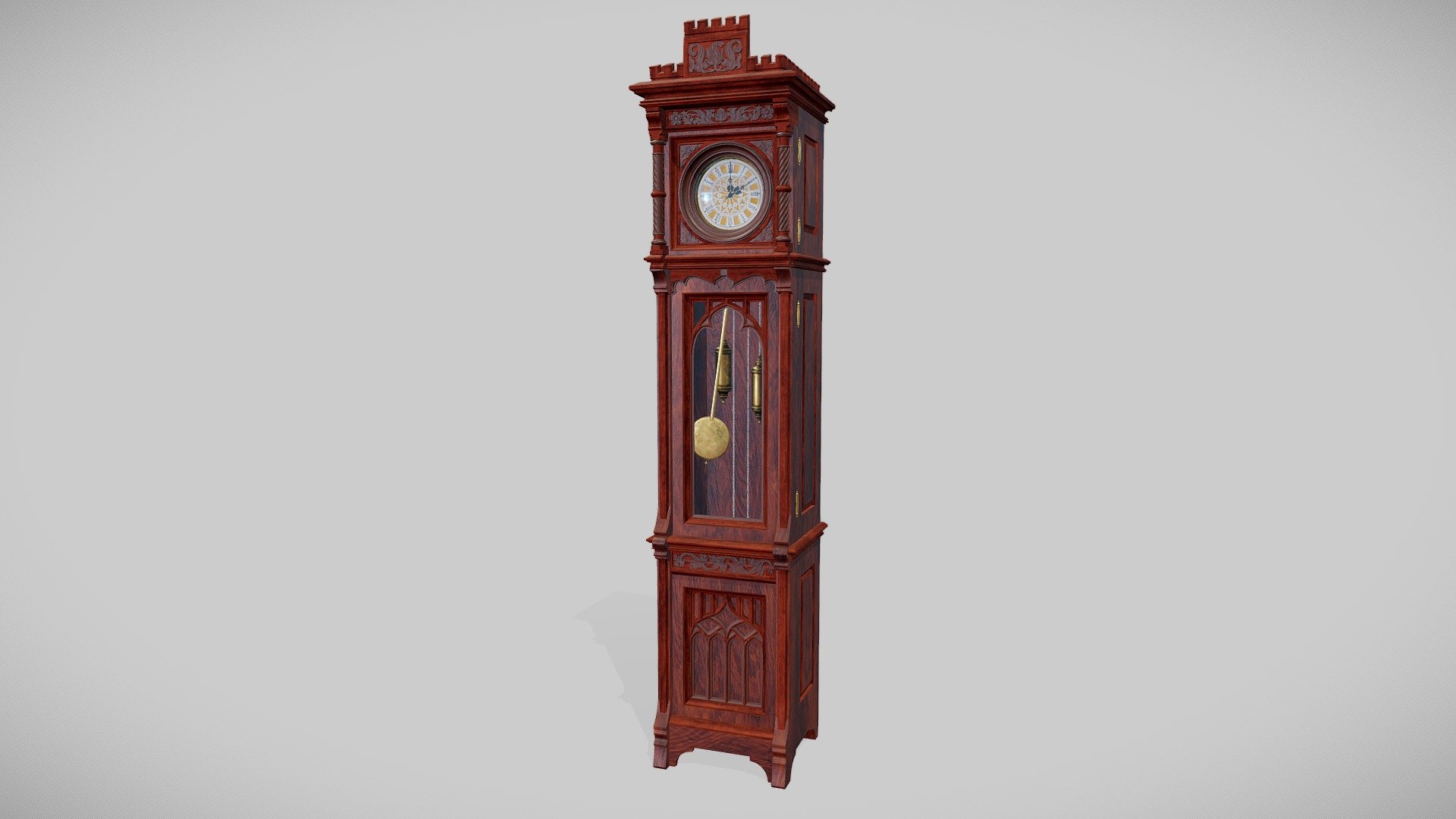 Decorated Victorian longcase clocks with movable pendulum and hands. The middle part of case  is openable and contains clockwork with weights on chains and pendulum. The upper part is also openable and contain clock face with movable hands. As a material for case, we chose acacia wood in light and dark variants to highlight the decorations. Model fits perfectly to any room or hallway  of the late 19th century.

Models have LODs and custom coliders for easy use as game props. Packed Ambient oclusion(R), roughness(G) and metalic(B) and unreal engine 4 project is also included.