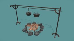 Fireplace (Lowpoly - PBR ) fireplace, prop, fire, game-ready, game-asset, blender, pbr