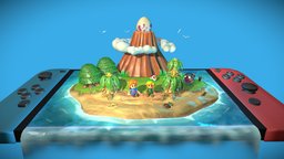 Link's Awakening Koholint Island link, toy, switch, nintendo, chicken, mountain, island, diorama, beach, marin, chomp, linksawakening, cartoon, pbr, lowpoly, sea, zelda, koholint
