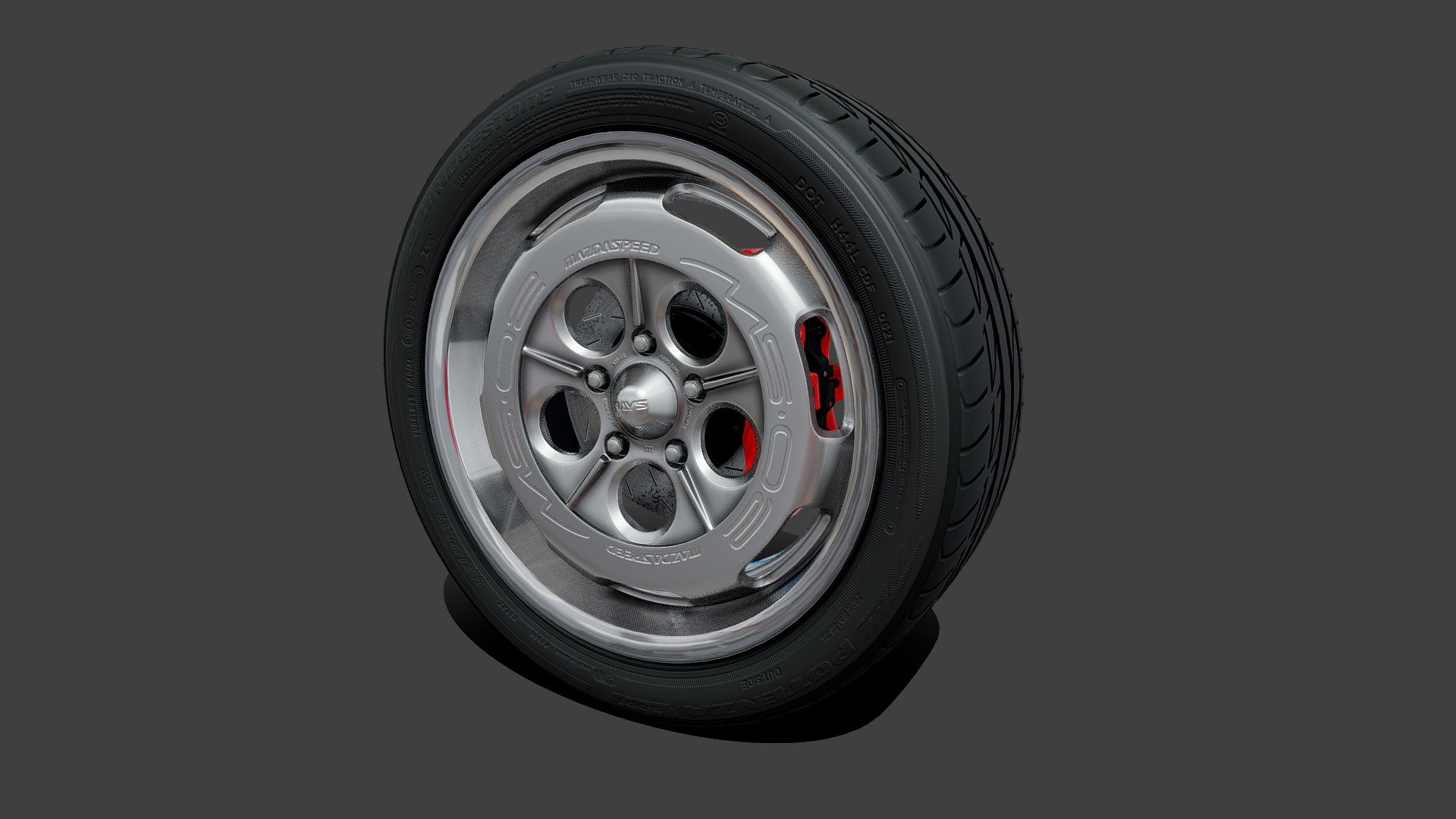 Mazda MS·02 Wheel / Rim &amp; Bridgestone Potenza

Modeled in Blender with the help of Adobe Photoshop and Illustrator.
