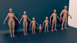 Family Basemesh anatomy, kids, baby, basemesh, children, female, human, male