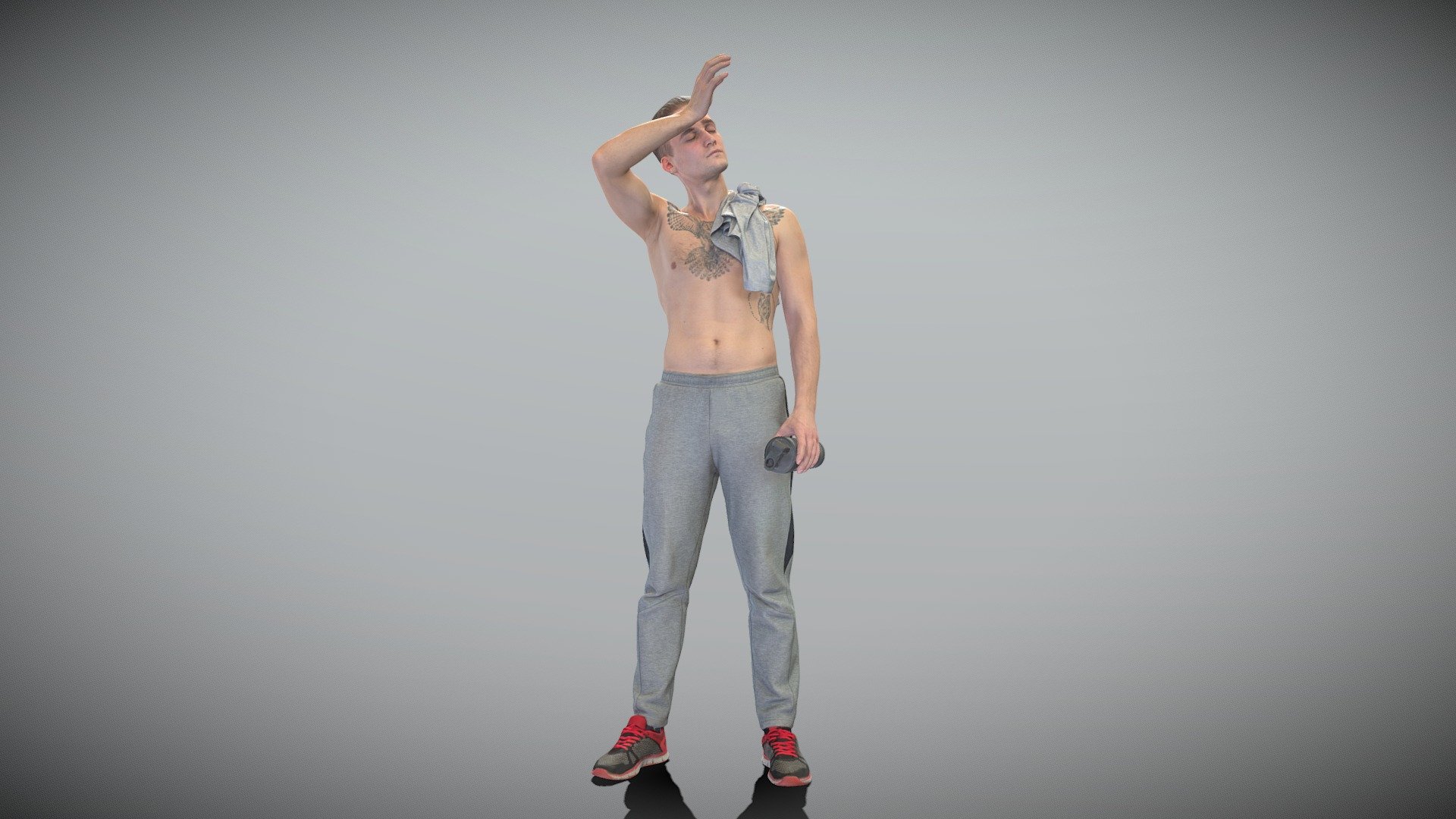 This is a true human size and detailed model of a sporty handsome young man of Caucasian appearance dressed in a sportswear. The model is captured in a casual pose to be perfectly matching to various architectural and product visualizations as a background, mid-sized or close-up character on a sport ground, gym, park, VR/AR content, etc.

Technical specifications:




digital double 3d scan model

150k &amp; 30k triangles | double triangulated

high-poly model (.ztl tool with 5 subdivisions) clean and retopologized automatically via ZRemesher

sufficiently clean

PBR textures 8K resolution: Diffuse, Normal, Specular maps

non-overlapping UV map

no extra plugins are required for this model

Download package includes a Cinema 4D project file with Redshift shader, OBJ, FBX, STL files, which are applicable for 3ds Max, Maya, Unreal Engine, Unity, Blender, etc. All the textures you will find in the “Tex” folder, included into the main archive.

3D EVERYTHING

Stand with Ukraine!
