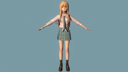 T pose rigged model of Marin Kitagawa cute, asian, teenage, tie, teen, uniform, woman, marin, pretty, schoolgirl, beatiful, character, girl, female, human, anime, rigged, japanese, neckwear, my-dress-up-darling, marin-kitagawa