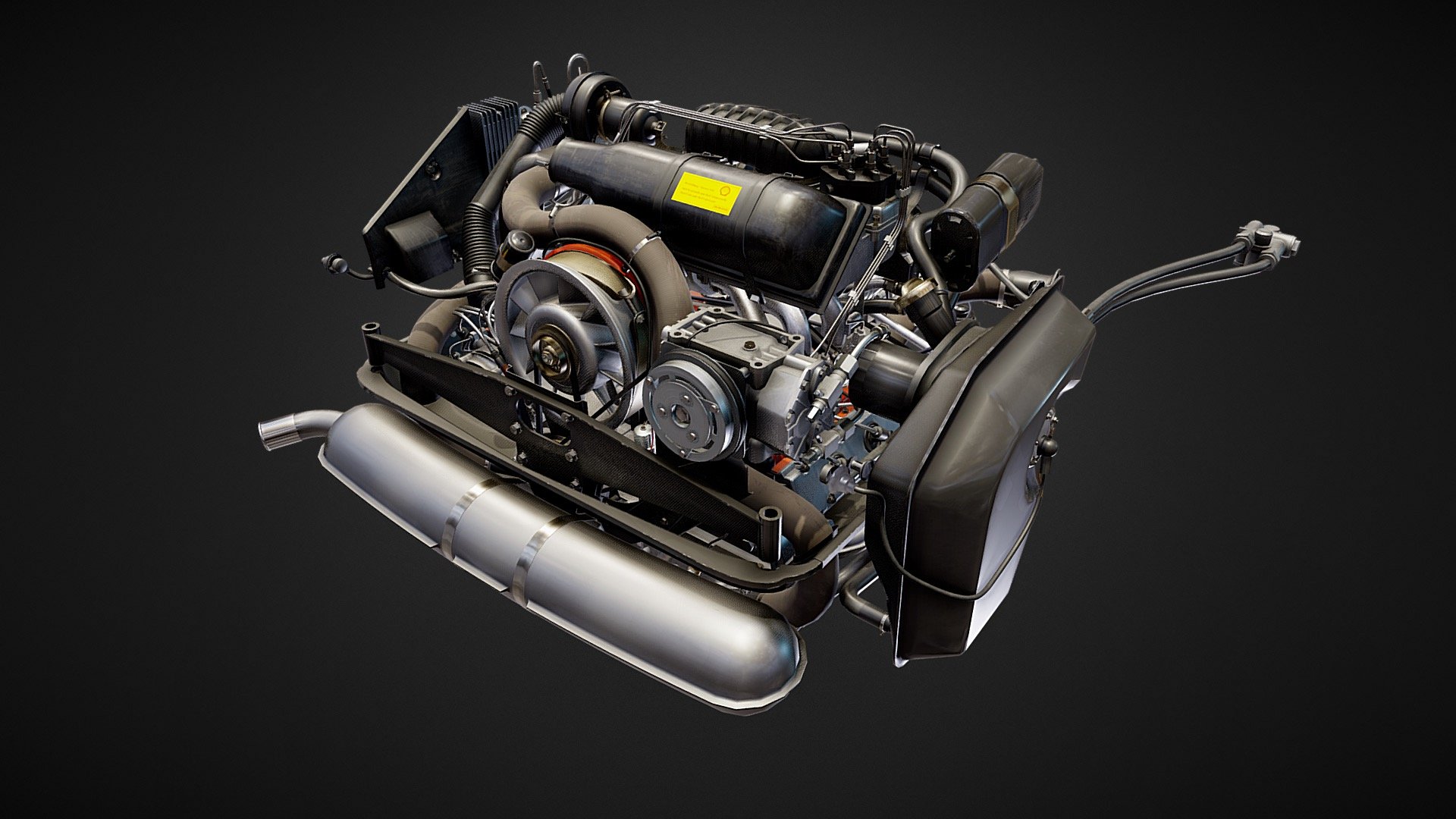 An attempt to recreate the famous Flat Six Engine digitally. This one here is the 3.0 l from 1983. It's a part of a full 911SC. The model is accurate, includes all the engine parts (hopefully I didn't miss anything). I added some annotations so you can scroll among the parts. 
If you find something missing or not correct, please let me know, I'll try to fix it. 

You can find the mentioned complete 911SC model here: 
https://sketchfab.com/3d-models/porsche-911sc-coupe-459afd9d7a3046549f766050d53fe166