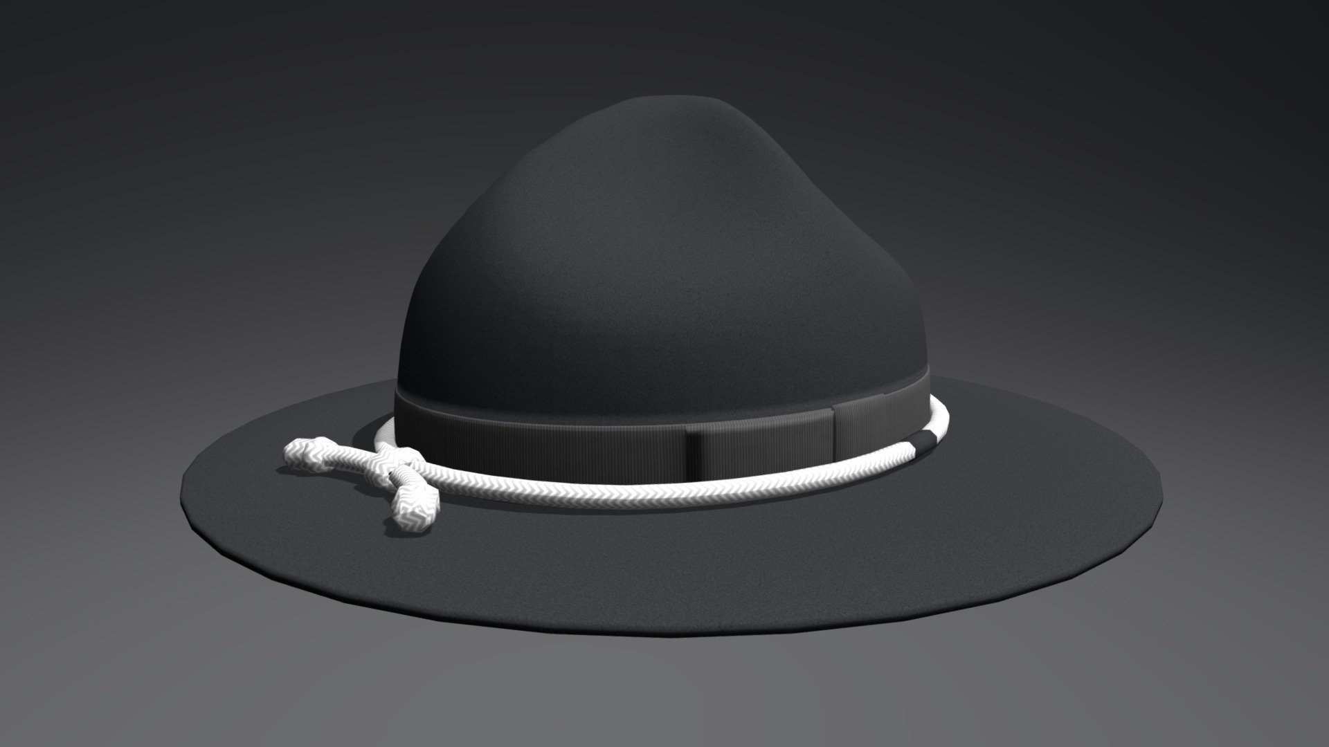 A campaign hat, sometimes called campaign cover, is a broad-brimmed felt or straw hat, with a high crown, pinched symmetrically at the four corners. The hat is most commonly worn as part of a uniform, by such organizations as the Royal Canadian Mounted Police, the New Zealand Army, United States Park Rangers, and Scouts. The campaign hat is occasionally referred to as a Stetson, derived from its origin in the company's Boss of the Plains model in the late 19th century. It should not be confused with the Stetson style cowboy hat, which has a different brim and crease, nor a slouch hat.

*1 model (medium poly) with textures and materials.